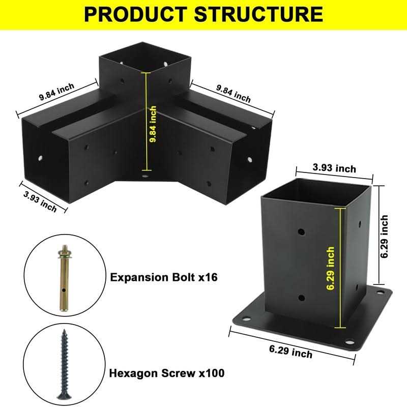 Pergola Gazebo Brackets-Kit 4x4 Yzzwer 3-Way DIY Pergola Right Angle Corner Bracket for Wood Beams - Image 5
