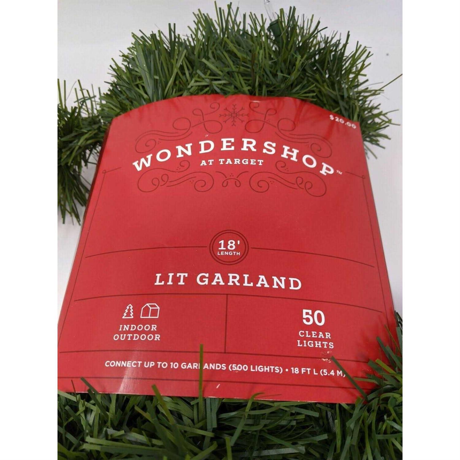 Wondershop 18' Pre-Lit Artificial Pine Christmas Garland Green with Clear Lights - Image 4