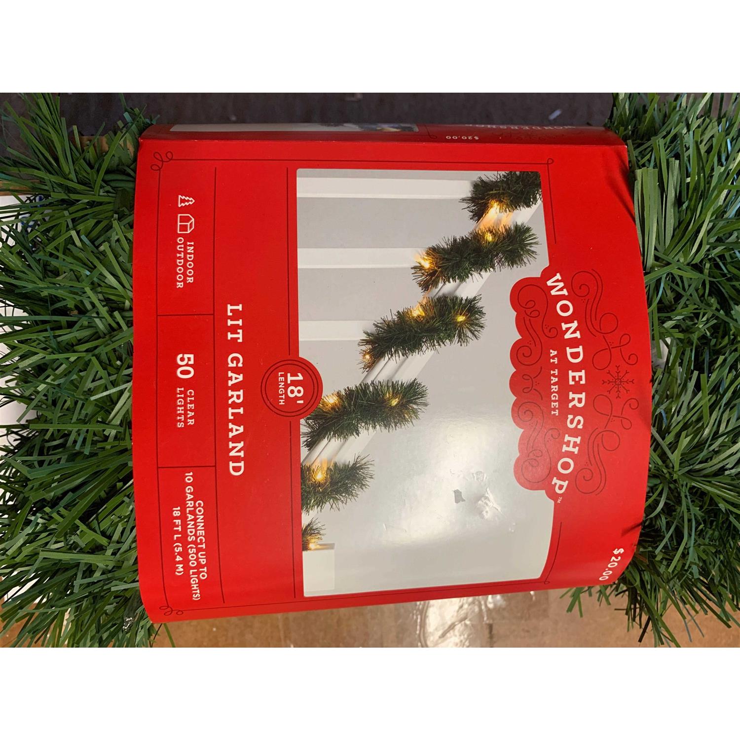 Wondershop 18' Pre-Lit Artificial Pine Christmas Garland Green with Clear Lights - Image 5