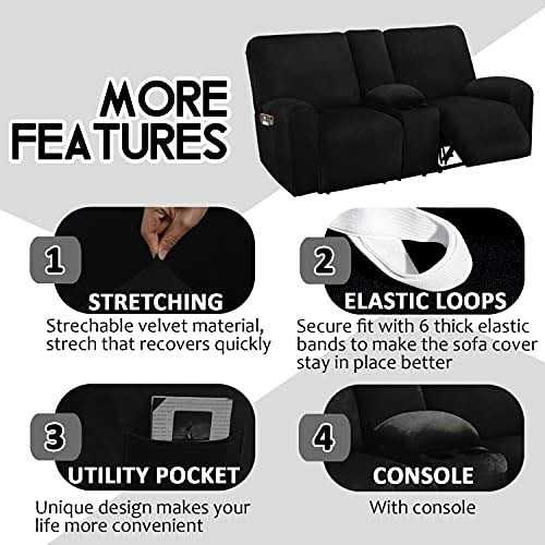 Ulticor Reclining Love Seat with Middle Console Slipcover 8-piece Velvet Stretch Loveseat Reclining Sofa Covers - Image 3