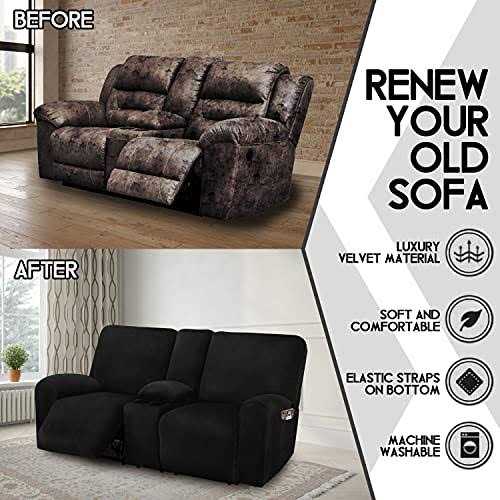 Ulticor Reclining Love Seat with Middle Console Slipcover 8-piece Velvet Stretch Loveseat Reclining Sofa Covers - Image 4