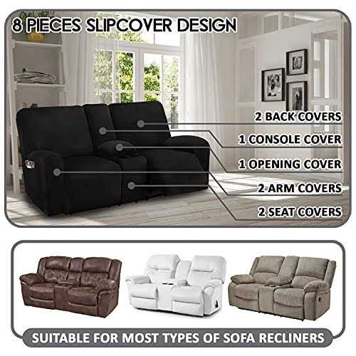 Ulticor Reclining Love Seat with Middle Console Slipcover 8-piece Velvet Stretch Loveseat Reclining Sofa Covers - Image 5