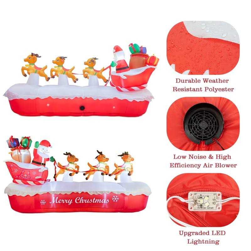COOLWUFAN 10 FT Christmas Inflatables Outdoor Decorations Santa Claus on The Sleigh with Cute Elks - Image 3