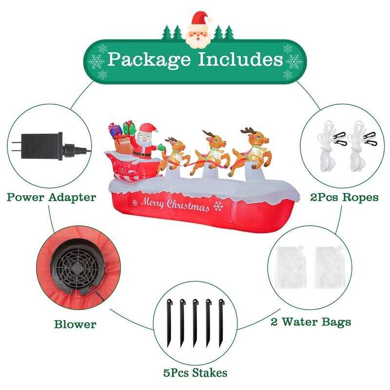COOLWUFAN 10 FT Christmas Inflatables Outdoor Decorations Santa Claus on The Sleigh with Cute Elks - Image 4