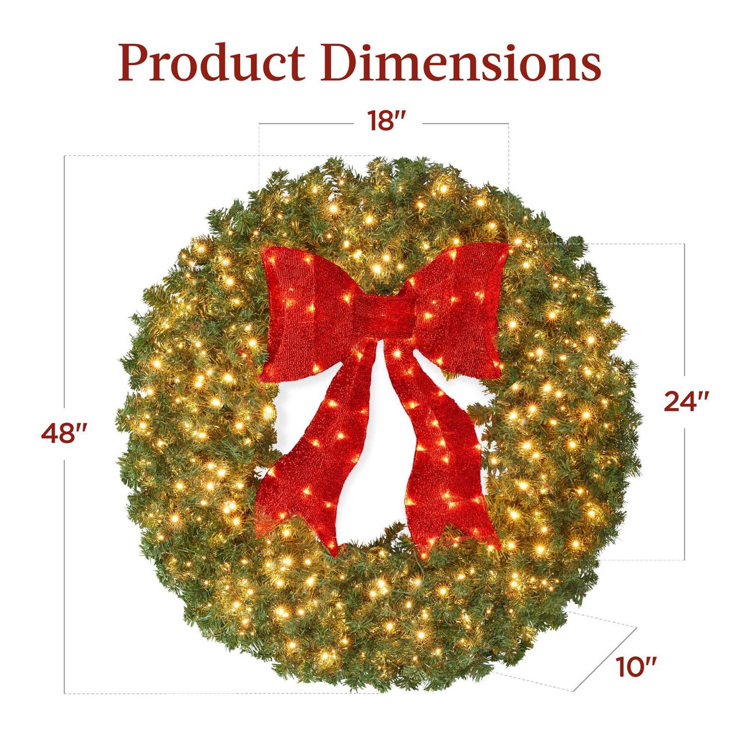 Best Choice Products 48in Artificial Pre-Lit Fir Christmas Wreath Decor w/ Red Bow - Image 5