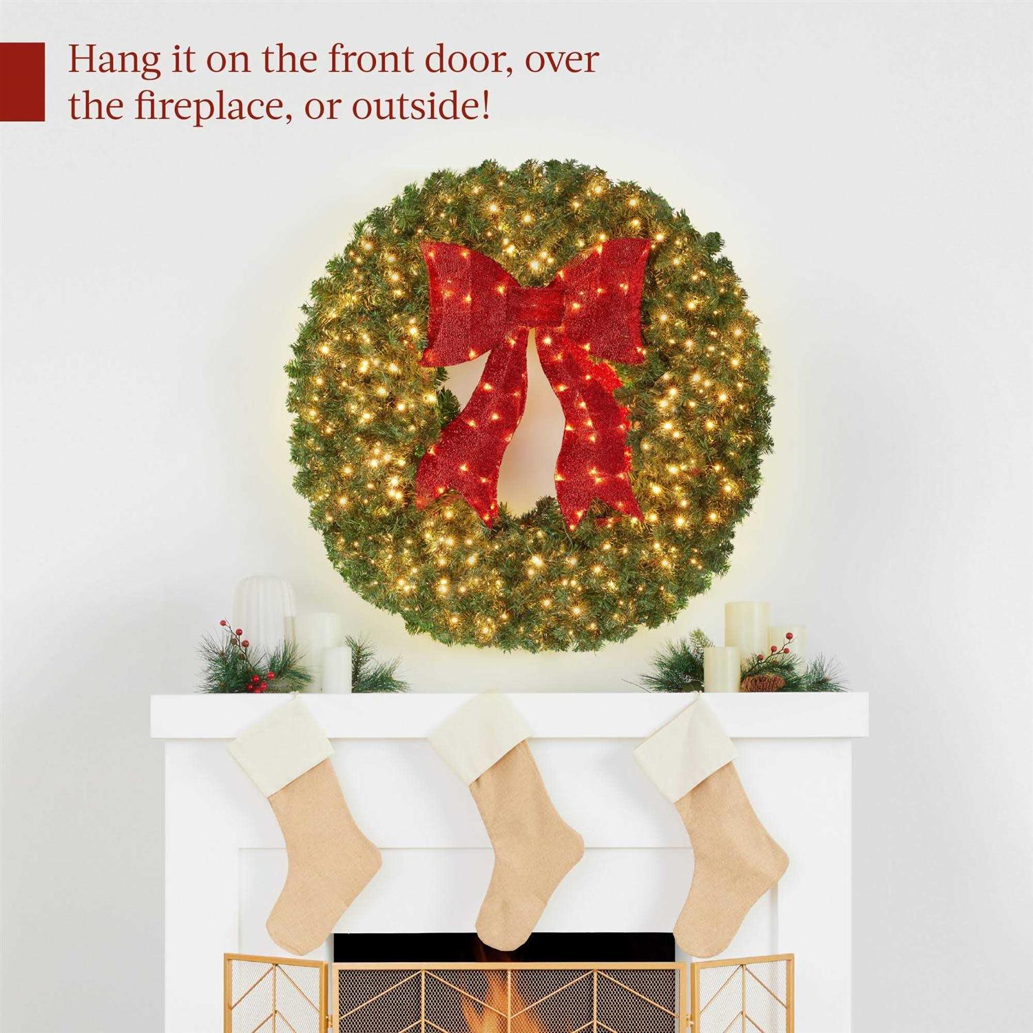 Best Choice Products 48in Artificial Pre-Lit Fir Christmas Wreath Decor w/ Red Bow - Image 3