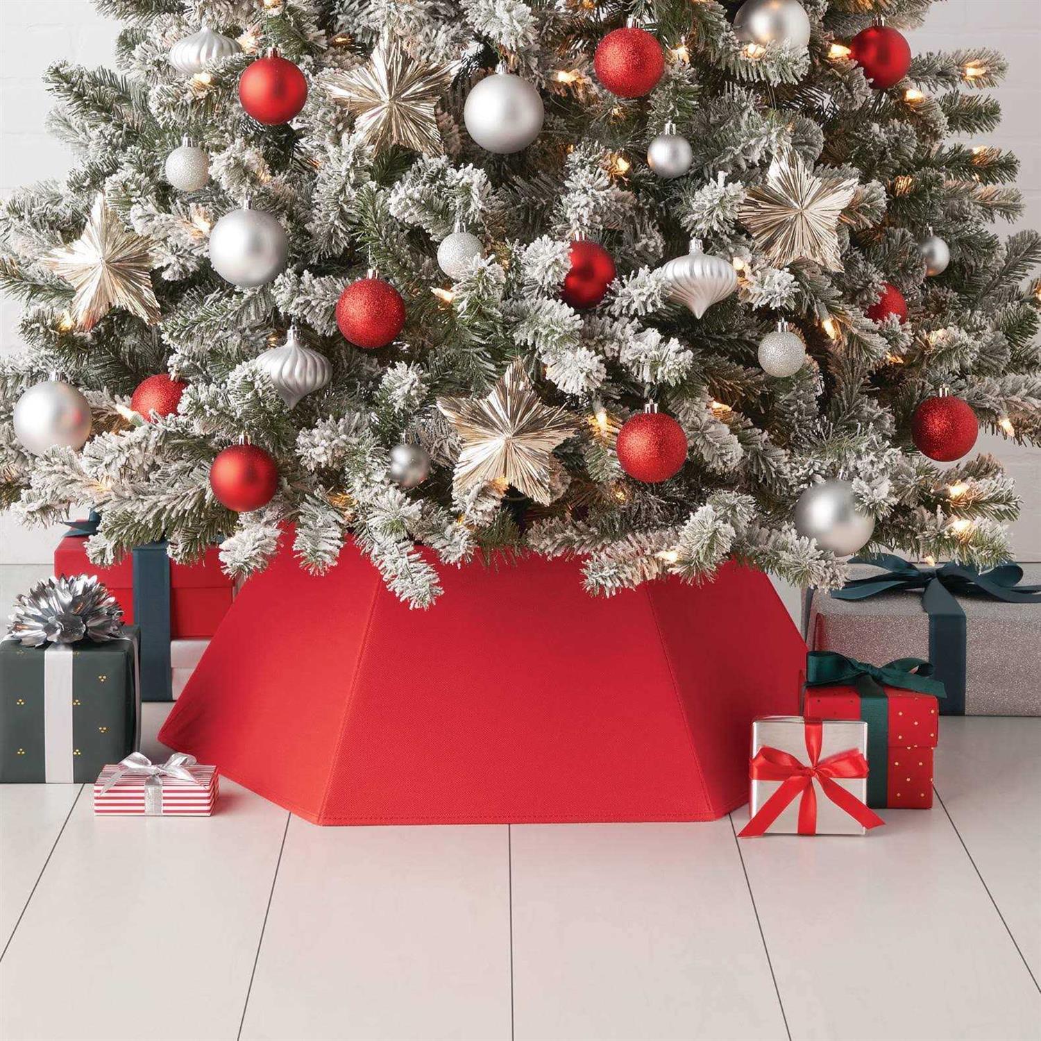 Wondershop 28 Collapsible Hexagonal Fabric Christmas Tree Collar Red - Image 3