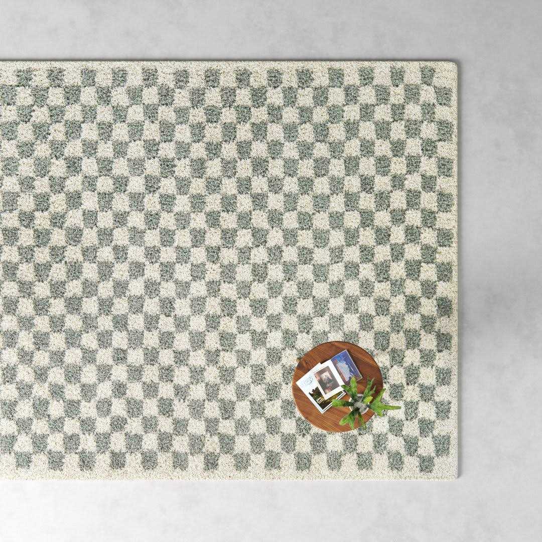 Walker Checkered Cream Shag Area Rug AllModern Rug - Image 3