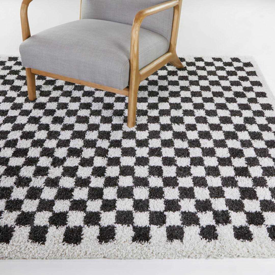 Walker Checkered Cream Shag Area Rug AllModern Rug - Image 3