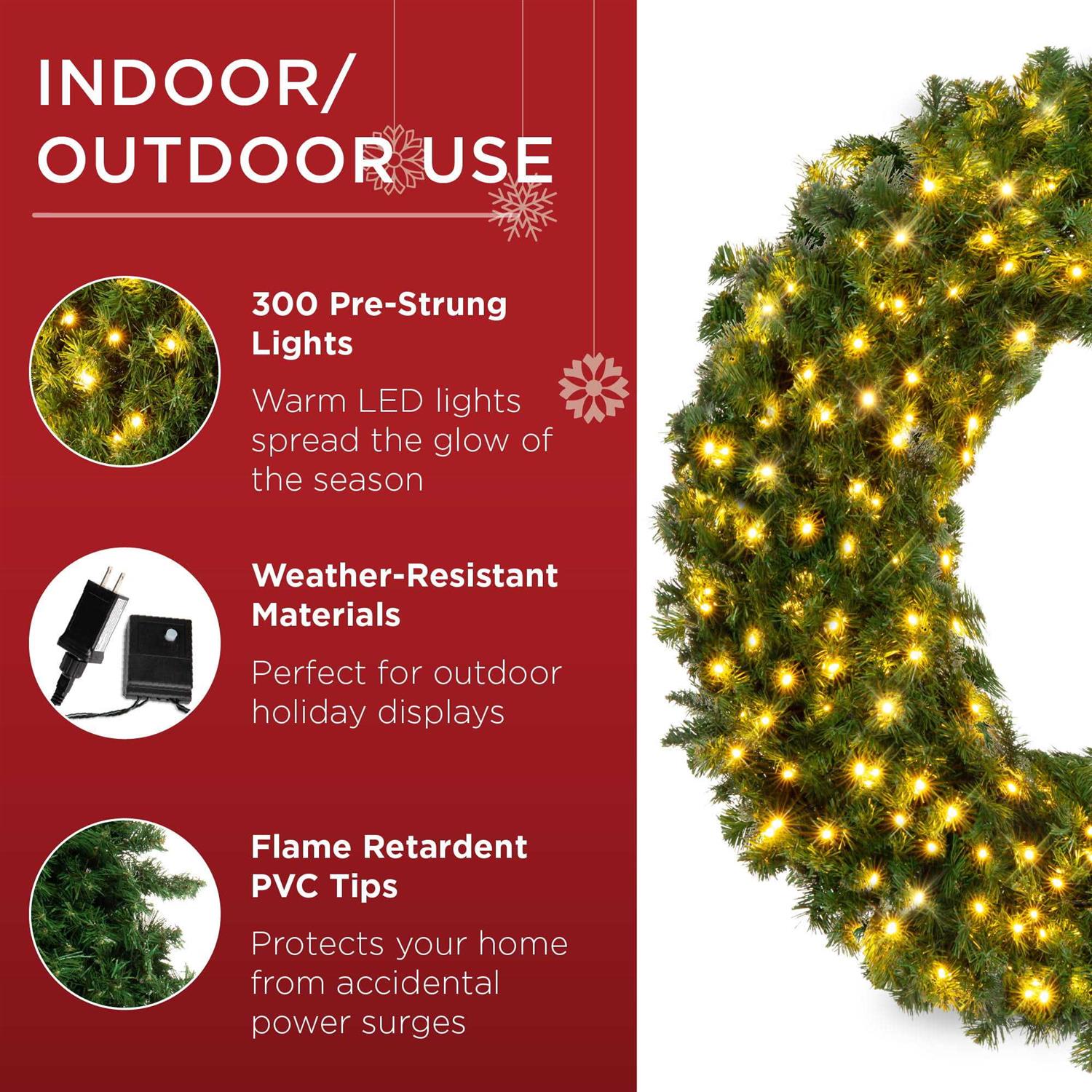 Best Choice Products Artificial Pre-Lit Fir Christmas Wreath Decoration w LED Lights - Image 4
