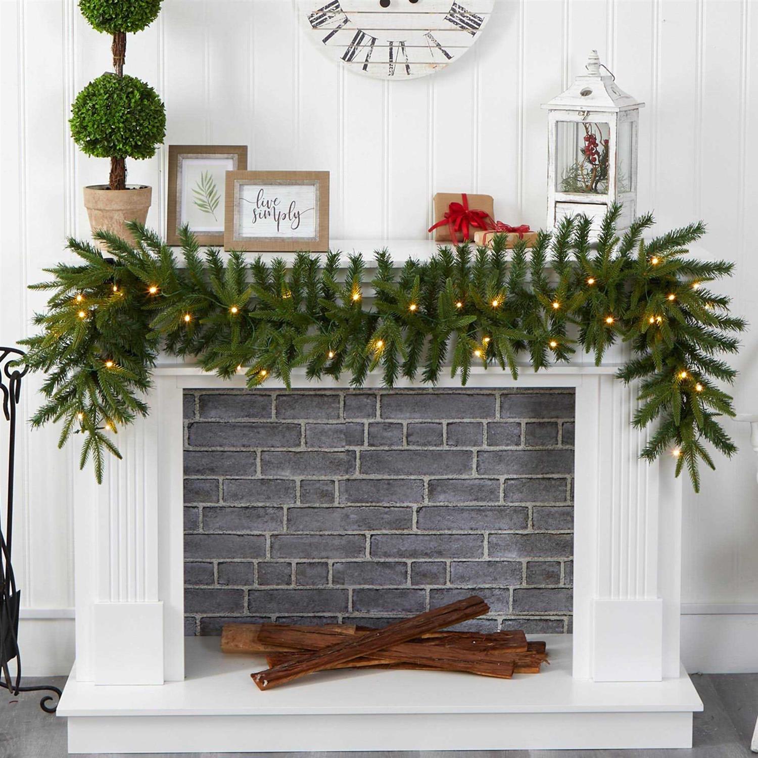 Christmas Pine Artificial Garland LED Lights Nearly Natural - Image 5