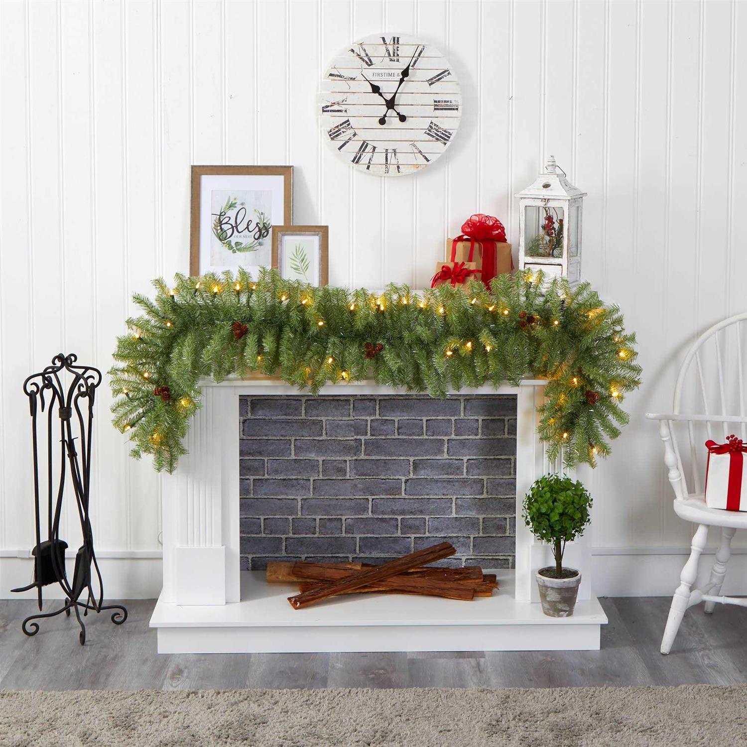 Christmas Pine Artificial Garland LED Lights Nearly Natural - Image 3