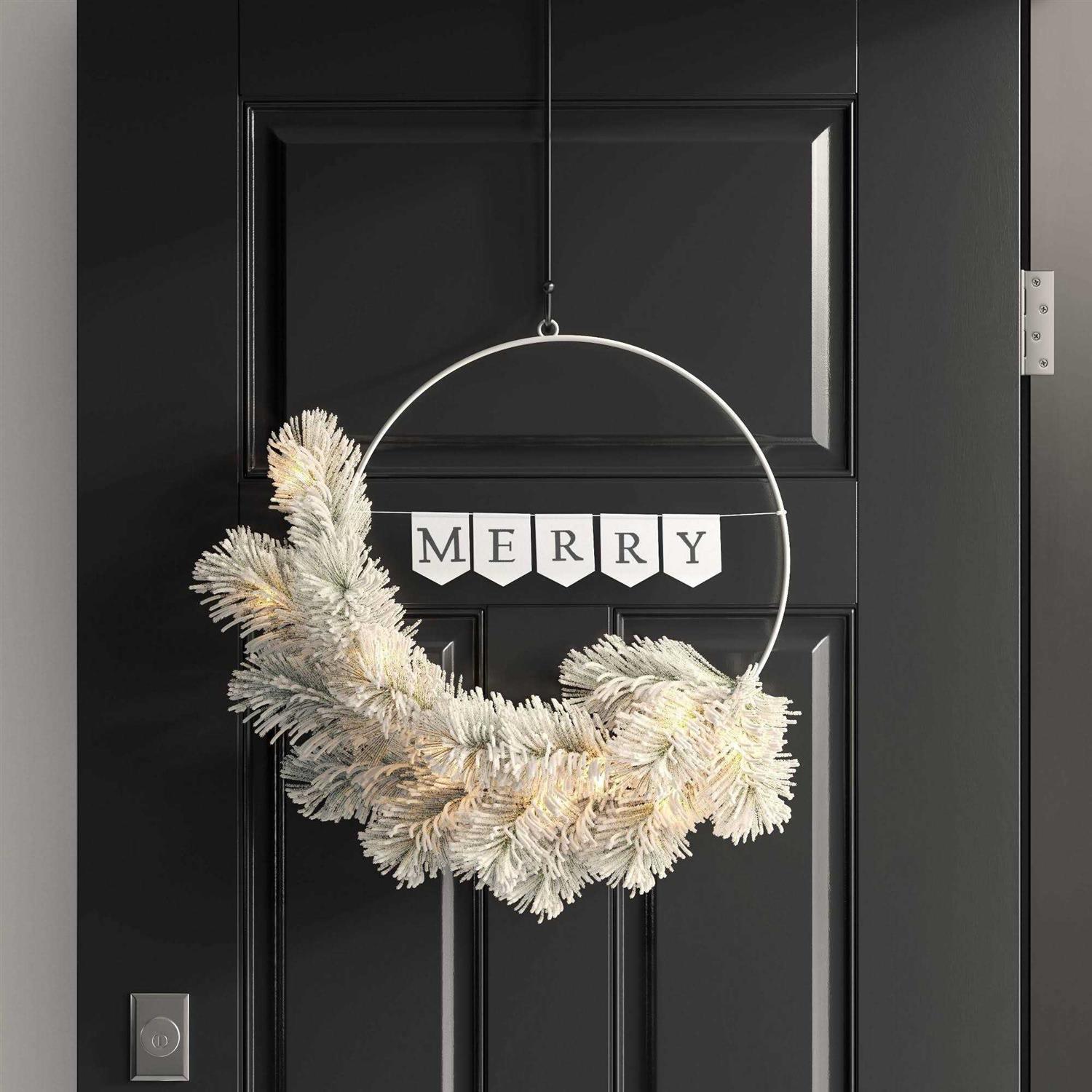 Wondershop 28 Flocked Glittered Pine Artificial Christmas Wreath with Pinecones & Red Berries - Image 3