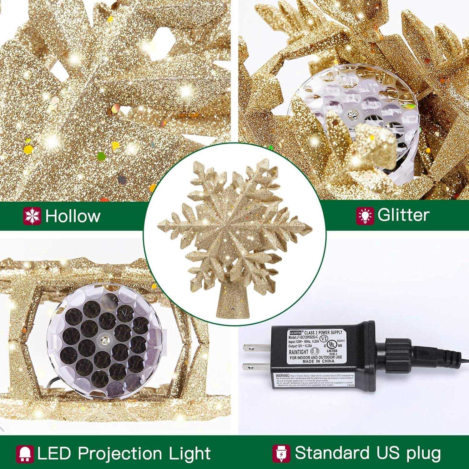 DG-Direct Christmas Tree Topper Lighted with Golden Snowflake Projector - Image 3