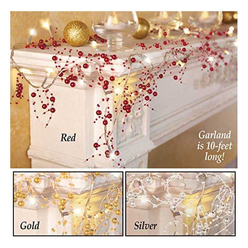 Collections Etc Indoor Christmas Decorations Festive Lighted Berry Beaded Garland - Image 3