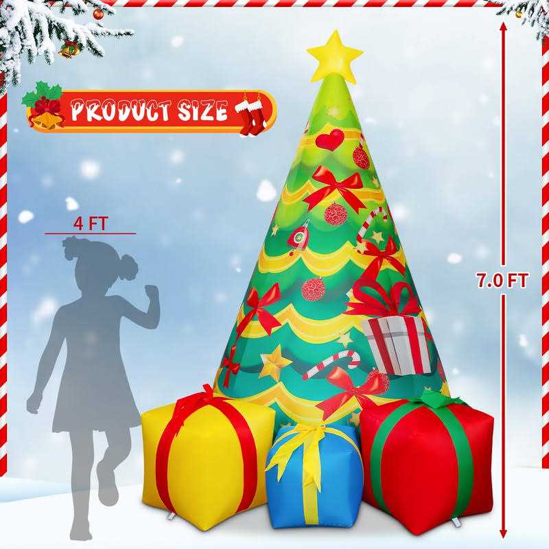 COMIN 7 FT Christmas Inflatables Tree Outdoor Decorations Blow Up Yard Gift Box with Built-in LEDs for Indoor Party Garden Lawn Decor - Image 5