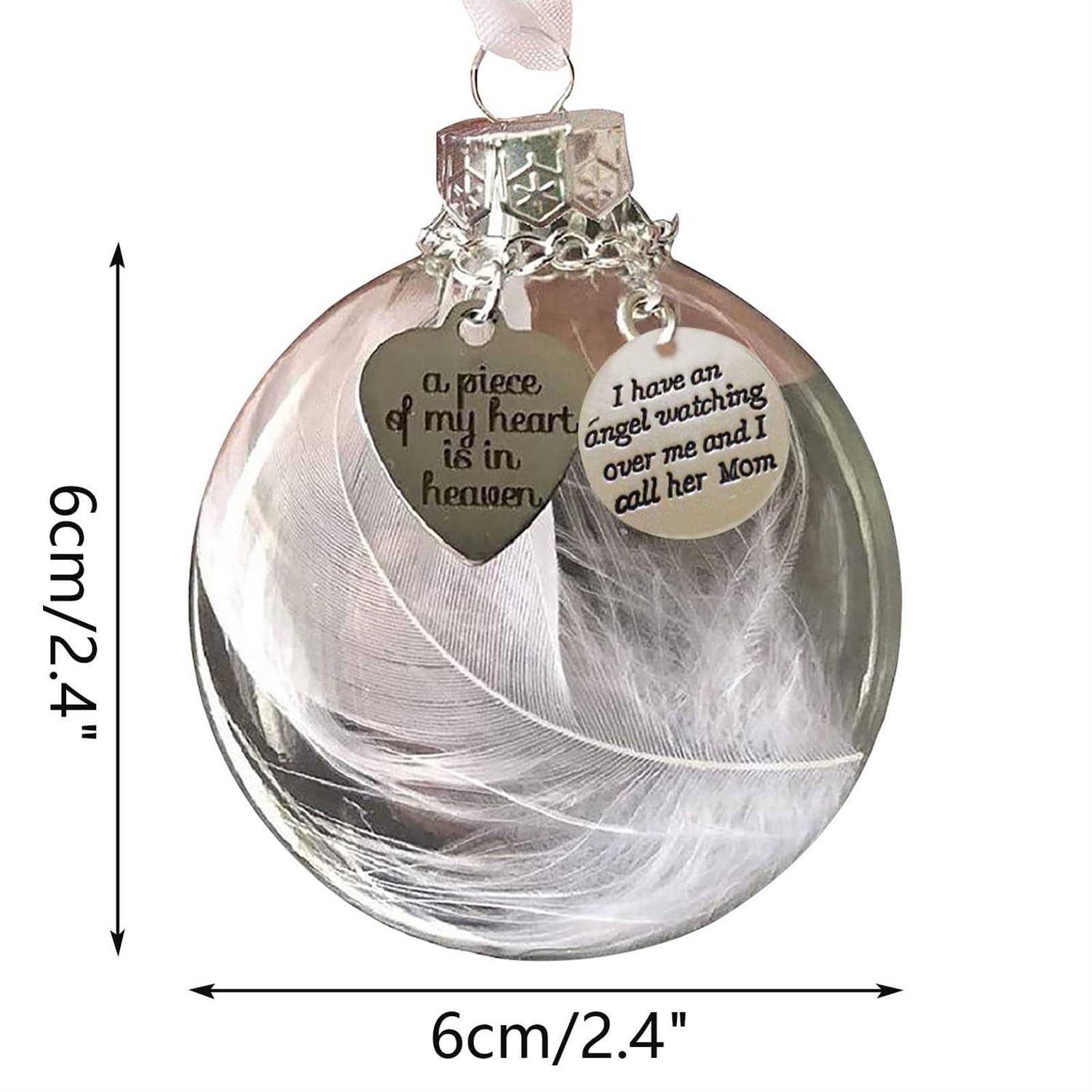 Clear Christmas Memorial Ornament Feather Ball A Piece of My Heart is in Heaven Loss of Loved One - Image 4