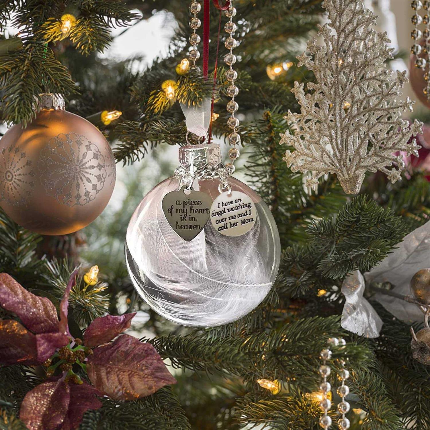 Clear Christmas Memorial Ornament Feather Ball A Piece of My Heart is in Heaven Loss of Loved One - Image 5