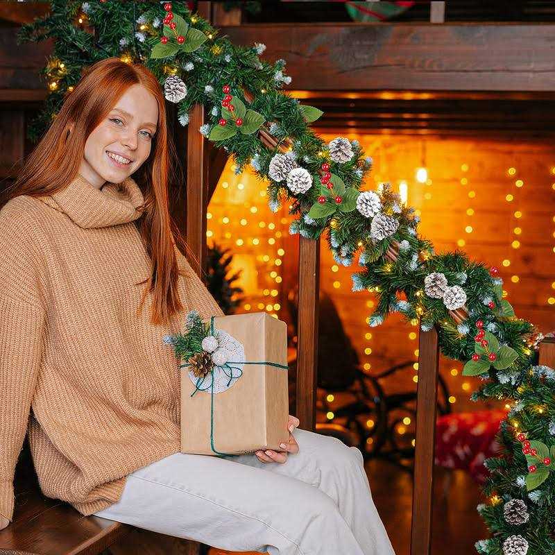 SHareconn 9FT Prelit Artificial Christmas Garland with Multi-Color Lights with Timer by Batteries Operated, Pine Cones and Red Berries - Image 4